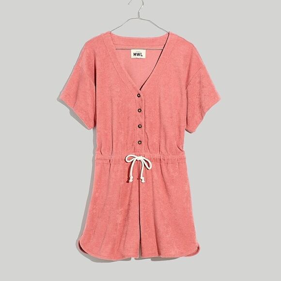 Madewell MWL Terry Cloth Pink Short Sleeve Romper XL - Picture 7 of 10